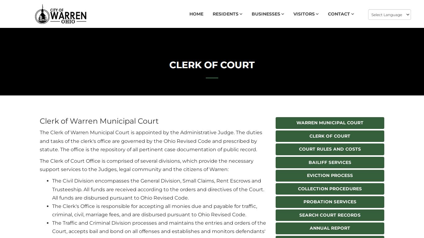 Clerk of Court - City of Warren, Ohio