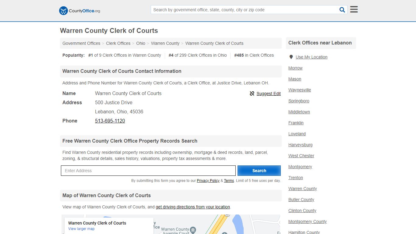 Warren County Clerk of Courts - Lebanon, OH (Address and Phone)